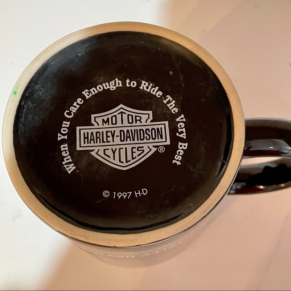Vintage HD Harley-Davidson Motorcycles Bald Eagle Black Coffee Cup Mug 1997 - Picture 2 of 6